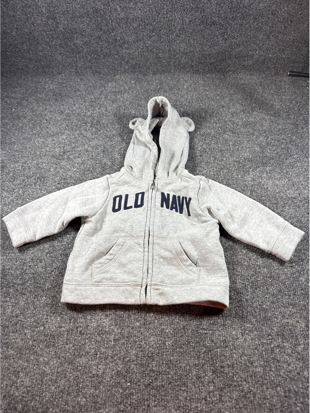 Old Navy Baby 3-6M Gray Full Zip Hoodie Bear Ears Logo Sweatshirt